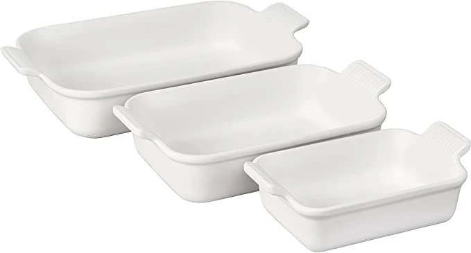Le Creuset Set Of 3 Heritage Rectangular Dishes - White