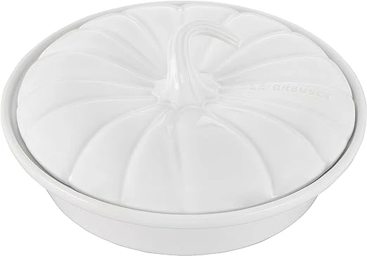 Le Creuset 9" Figural Pumpkin Baker W/Lid - White
