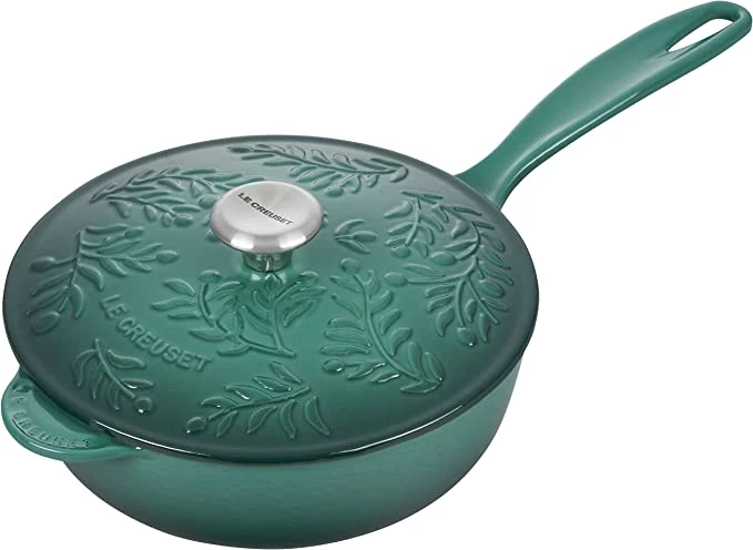 Le Creuset 2 1/4 Qt. Enameled Cast Iron Saucier W/Olive Branch Embossed Lid - Artichaut