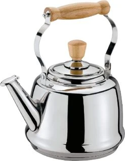 Cilio Tradition Stainless Steel Stovetop Kettle With Wooden Handles 2.6 Qts - Silver