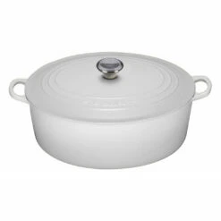 Le Creuset 9 1/2 Qt. Signature Oval Dutch Oven W/Stainless Steel Knob - White- Personalized Engraving Available