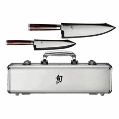 Shun Kohen Anniversary 2 Pc. Set: Utility 6" W/Leather Sheath, Chef's 8" W/Leather Sheath, Foam-lined Metal Case W/Handle